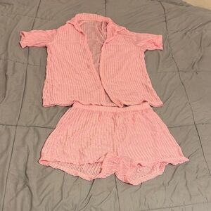 SHEIN Pink Knit Beach Coverup Set